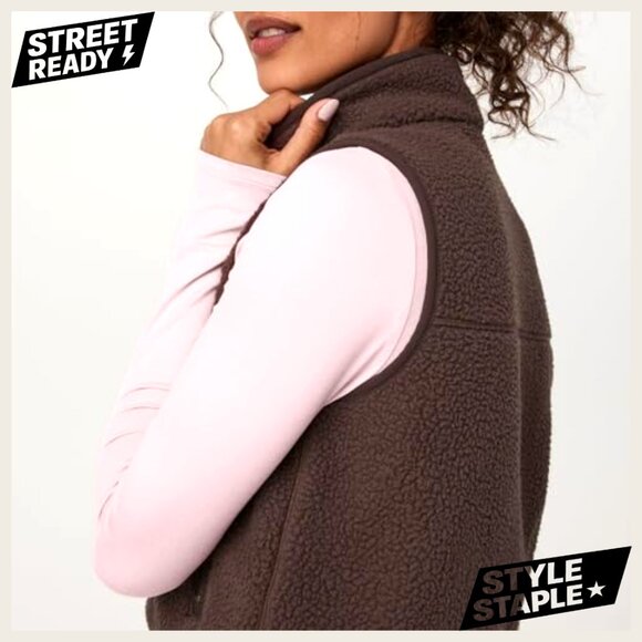 Cropped Sherpa Vest Sleeveless Zip Up Loose Fit Cozy Fall Winter Outerwear - Picture 3 of 7